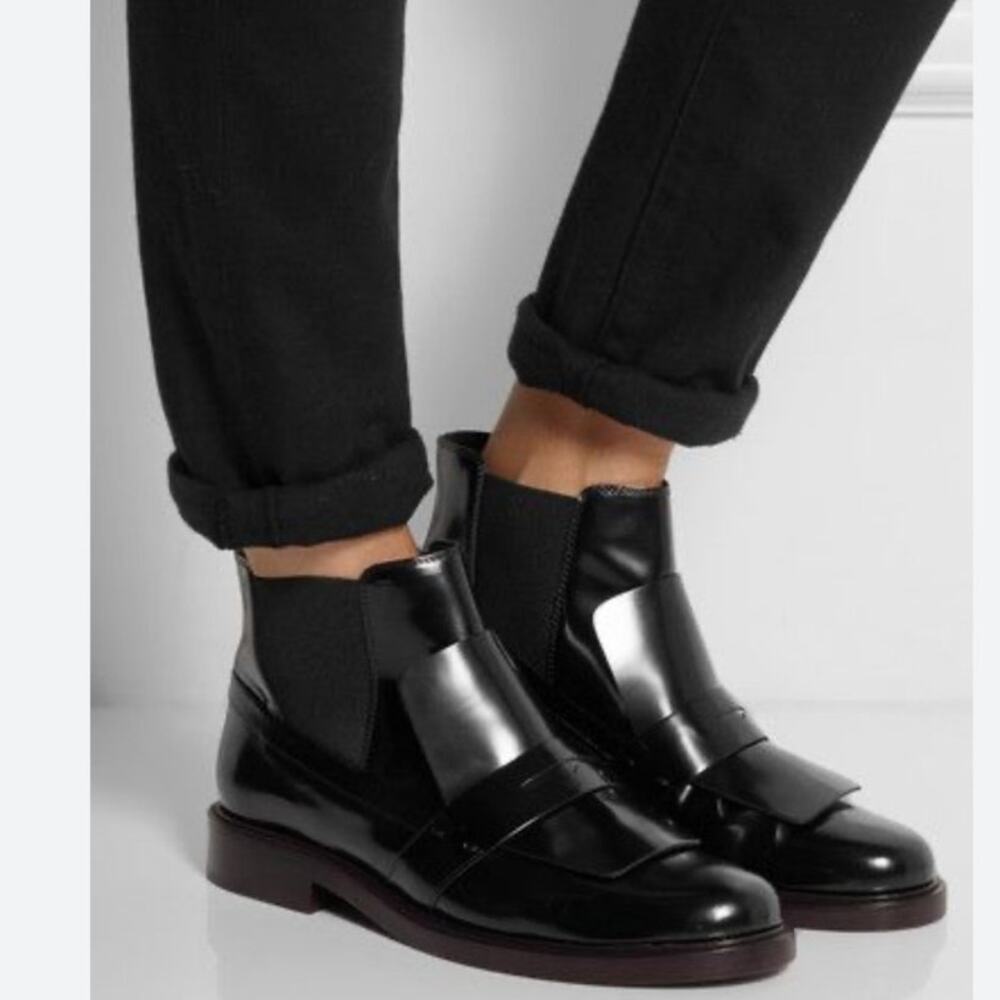 Tod’s Penny Loafer Ankle Boots Glossy Leather Black Chelsea‎ Size 38 US 8